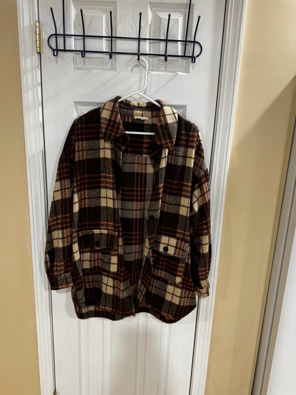 Kori Brown and Cream Plaid Shacket Jacket